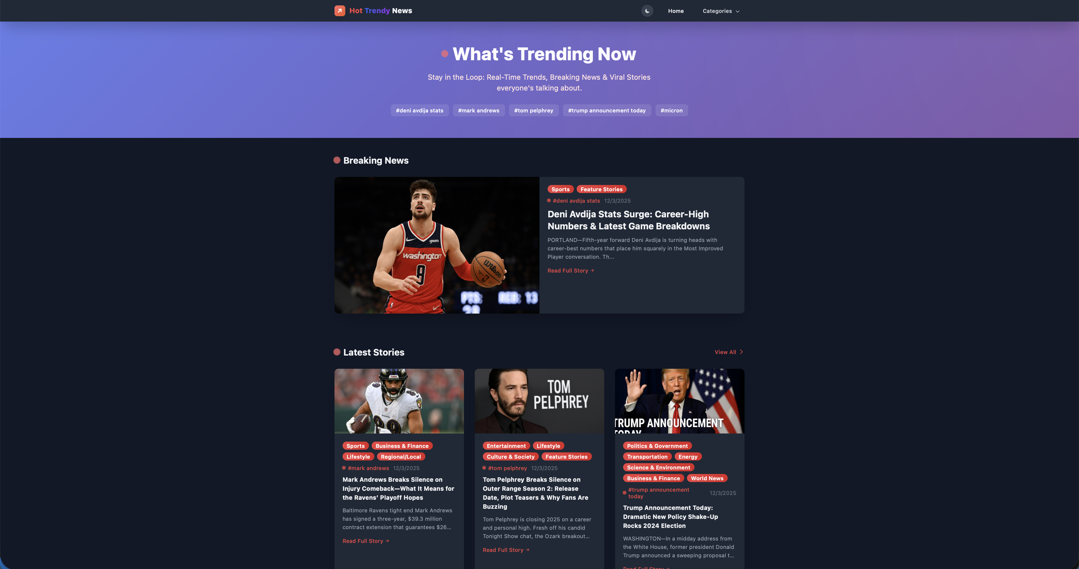 Hot Trendy News Interface